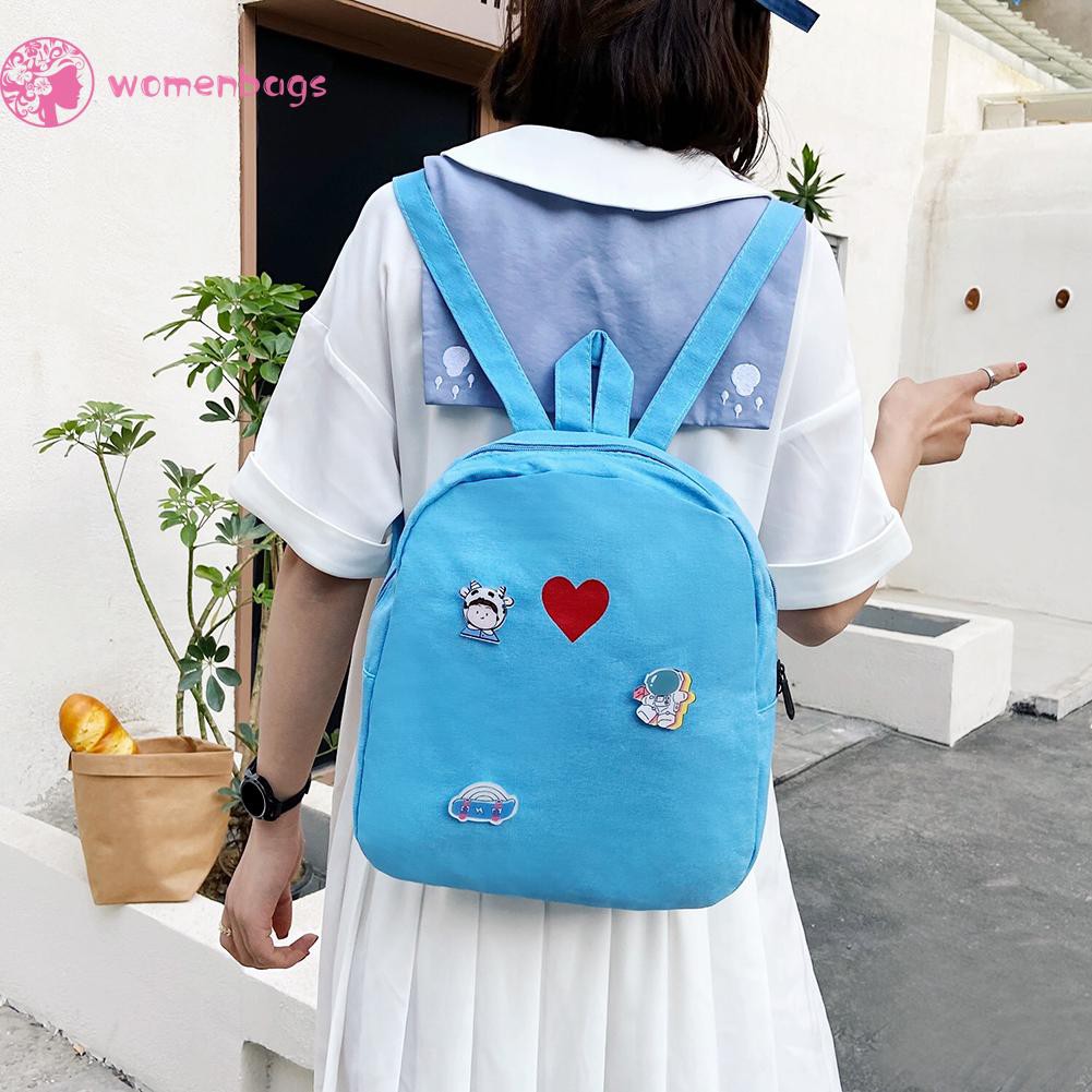 READY√Women Canvas Love Print Backpack Ladies Preppy Style Large Capacity Handbag