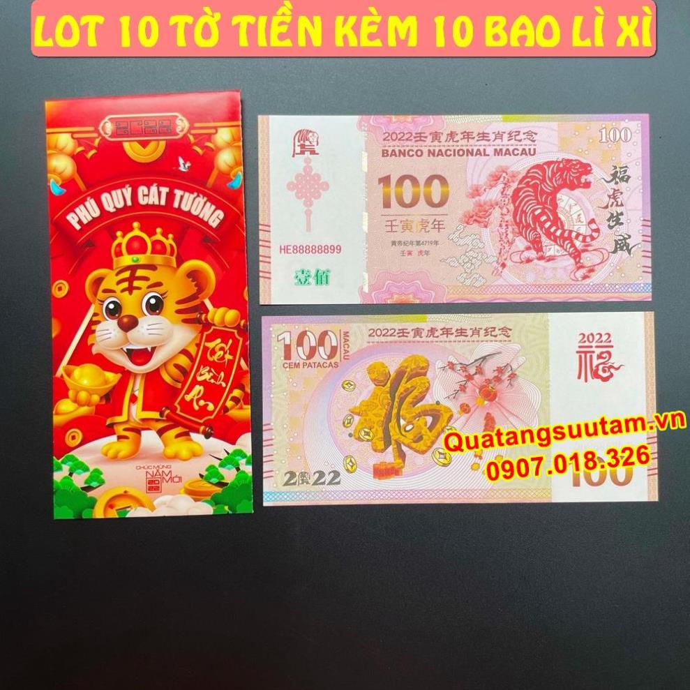 [RƯỚC LỘC] Tiền 100 Dola Macao Con Hổ lì xì Tết_Combo 10 tờ, Quà Tết 2022