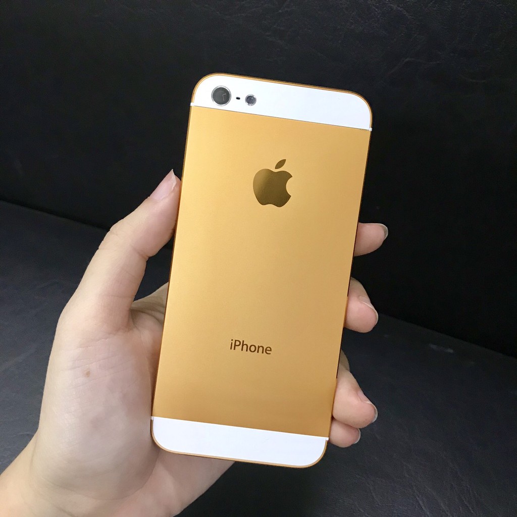 [Mã ELORDER5 giảm 10K đơn 20K] Vỏ iphone 5 mạ vàng liền sứ trắng, nút trắng khắc imei hoặc SE theo yêu cầu