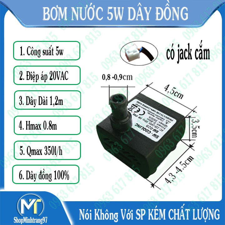 Bơm nước quạt hơi nước daikio, media, kangaroo, shunhouse 5w dây đồng, hmax0.85 220VAC 12V