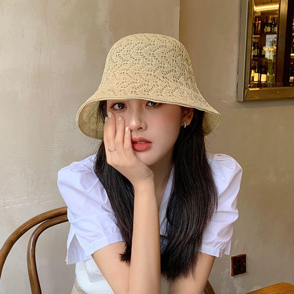 Nón Bucket Dệt Kim Màu Sắc Đơn Giản Thời Trang Cho Nữ