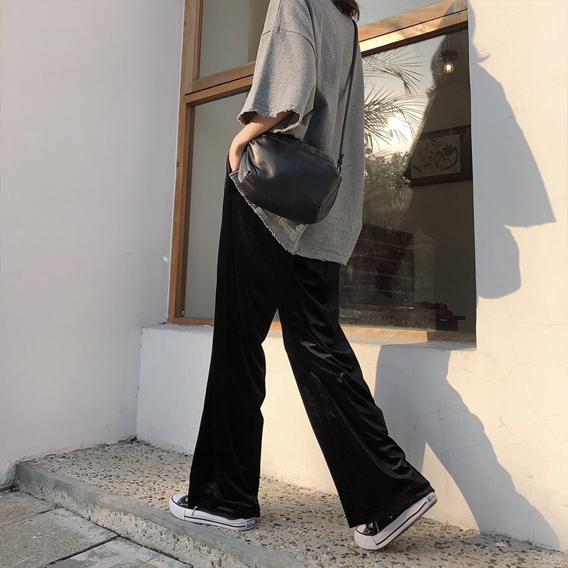 SUXI Quần ống rộng phong cách retro Hàn Quốc