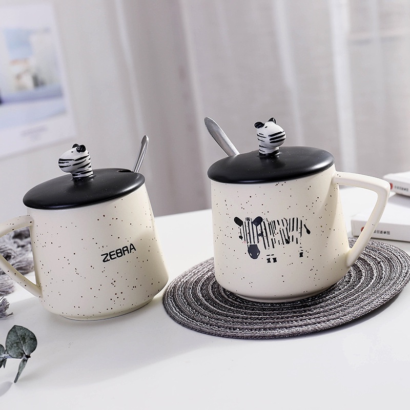 Cốc uống nước dễ thương hình ngựa vằn có nắp 400ml, ly sứ phù hợp làm decor, quà tặng