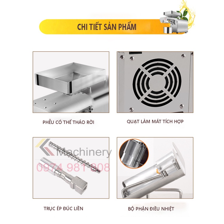 GD-09/888A | Máy ép dầu thực vật mini dùng cho gia đình: lạc, đậu nành, mè v.v… năng suất 3 – 6 kg dầu/giờ