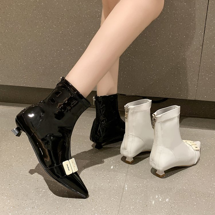 Giày boot cổ thấp mũi nhọn phối khóa kéo thanh lịch dễ phối đồ dành cho nữ | BigBuy360 - bigbuy360.vn