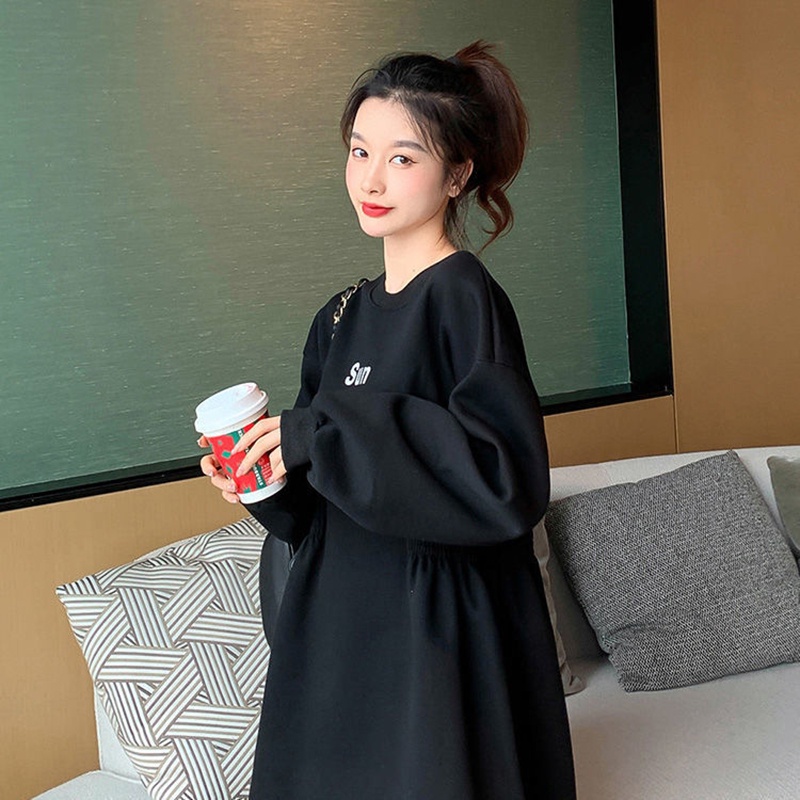 Đầm IELGY bằng nhung tay dài kiểu dáng rộng rãi phong cách Hàn Quốc đơn giản dành cho nữ