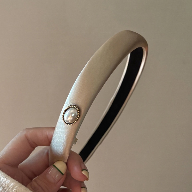 Băng Đô Cài Tóc Vải Satin Đính Ngọc Trai Phong Cách Retro Pháp Thanh Lịch Đơn Giản