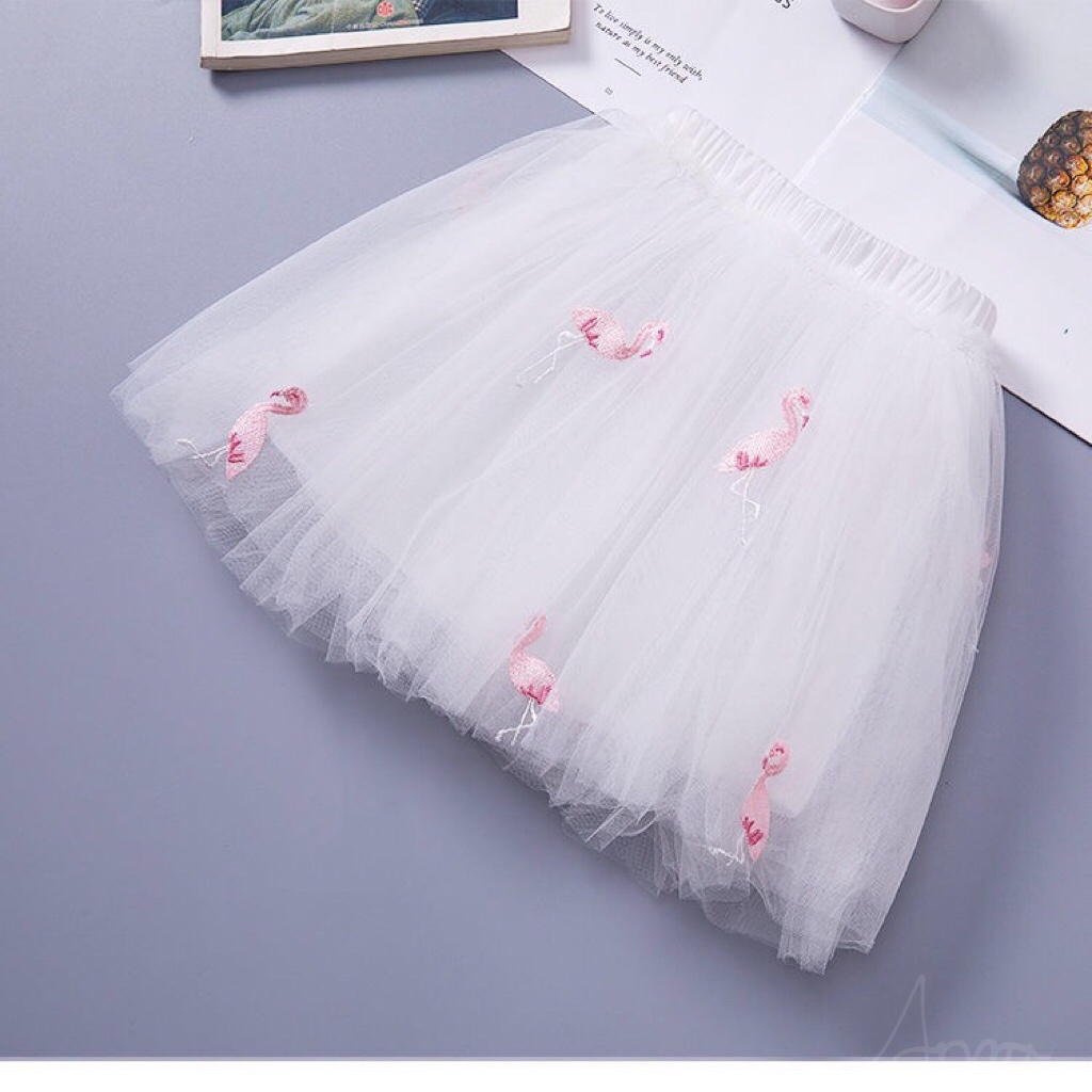 Chân VáY XòE Ren HìNh Chim HồNg HạC|Chân Váy Xòe Phối Ren Xinh Xắn Chất Lượng Dành Cho Bé 1-10 Tuổi