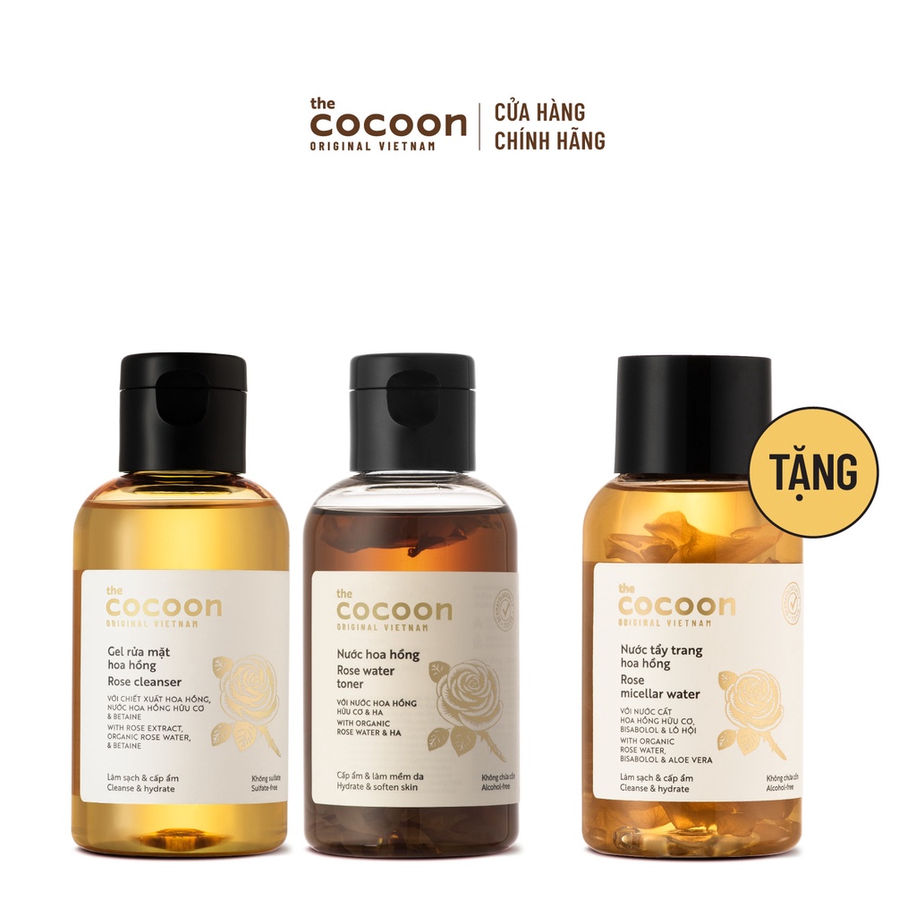 SPECIAL COMBO làm sạch, cấp ẩm dịu nhẹ từ hoa hồng Cocoon - Tặng nước tẩy trang hoa hồng Cocoon 140ml