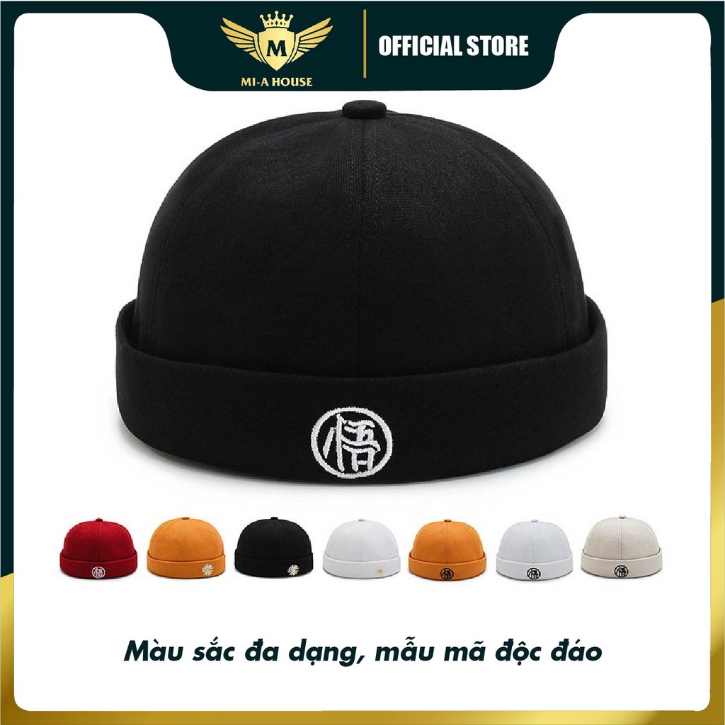 Mũ lưỡi trai Miki tròn không vành thêu chữ Tàu nam nữ, nhiều màu sắc, chất liệu cotton phong cách Hàn Quốc