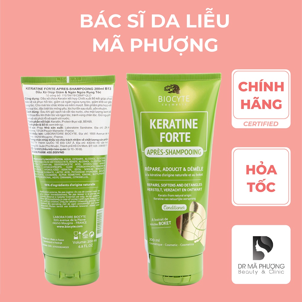 Dầu Xả BioCyte Keratine Forte Apres Shampooing (200ml) Dầu xả giúp giảm và ngăn ngừa rụng tóc