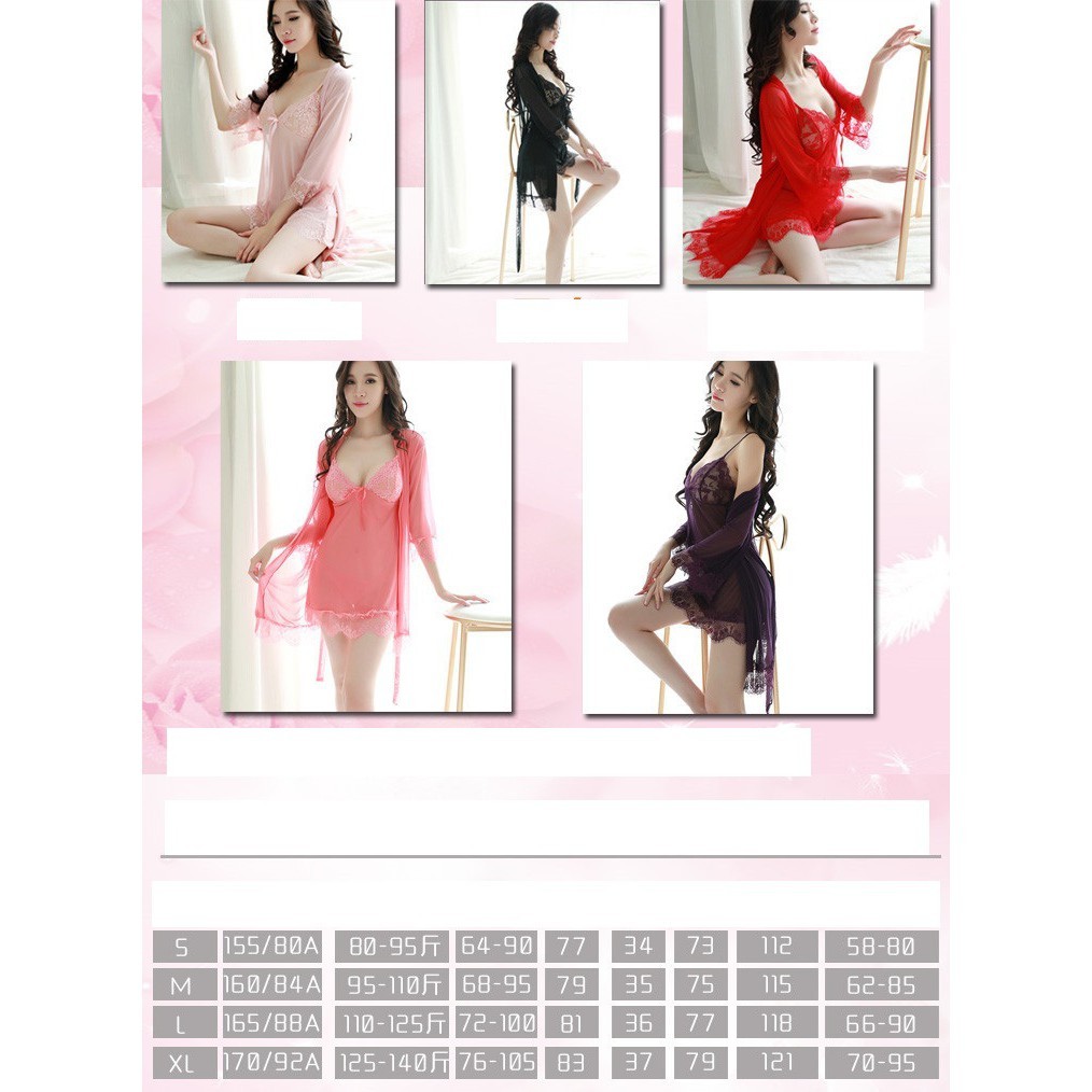 Bộ Đồ Ngủ Nữ💖FREESHIP💖Áo Choàng Ren Váy Ngủ{MS3010}(Váy Ngủ + Áo Choàng Ren + Quần Lọt Khe) | BigBuy360 - bigbuy360.vn