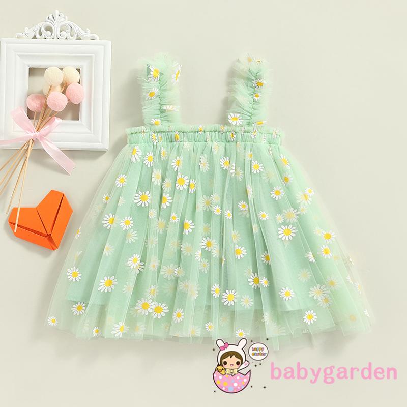 Babygarden-đầm Xòe Công Chúa Hai Dây Không Tay Thêu Hình Hoa Cúc / Trái Cây Mùa Hè Đơn Giản Cho Bé Gái