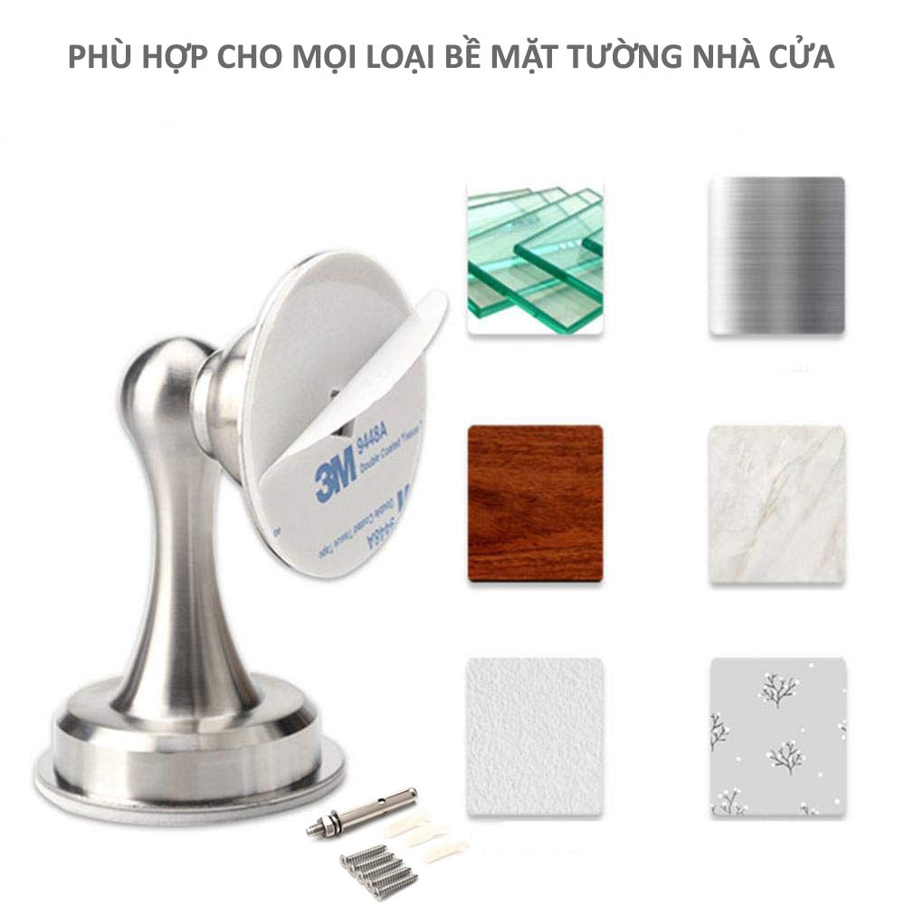 Bộ chặn cửa Inox 304 HOBBY Home Decor CC1 dán nền gạch men kèm keo dán 3M và đinh ốc có nam châm giữ cửa