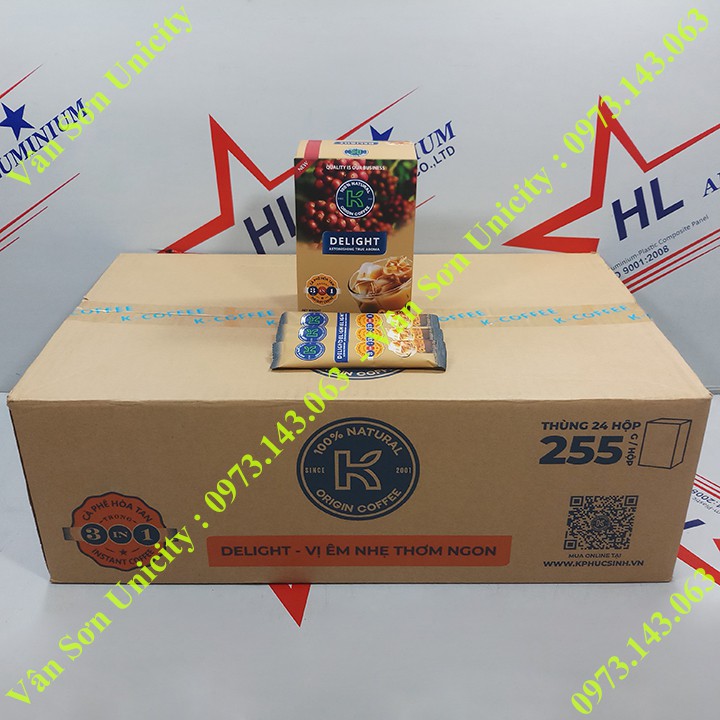 Thùng cà phê sữa K Coffee Delight Phúc Sinh 24 hộp 255g (15 gói dài * 17g)