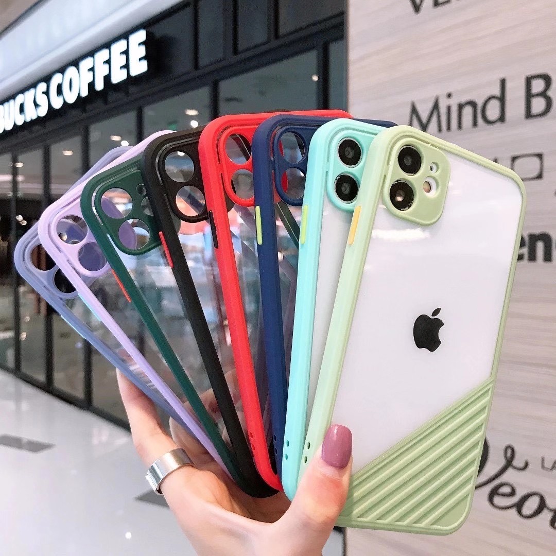 Ốp điện thoại Acrylic Silicon trong suốt chống sốc viền nhiều màu sắc cho iPhone 11 Pro Max XR XS Max X 8 7 Plus