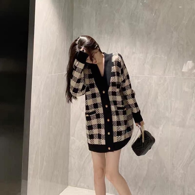 Áo cardigan kẻ caro dày