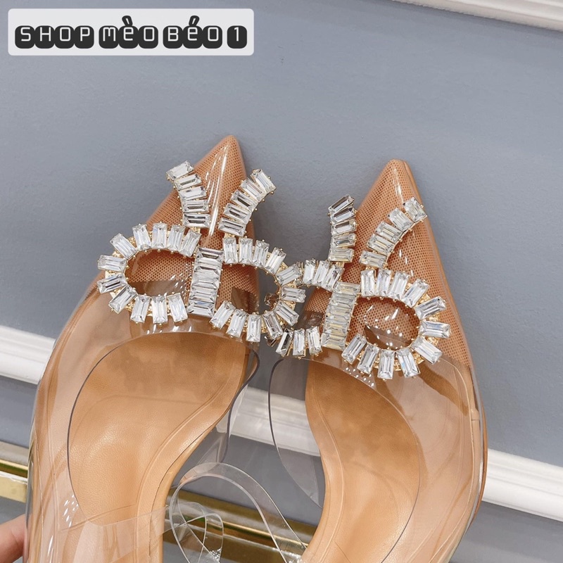 Sandal zara mica trong nơ đá mũi nhọn xuất dư gót nhọn fullbox