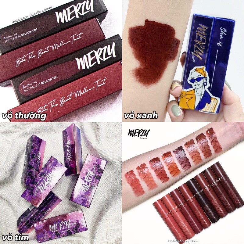 [3 màu vỏ] Son kem lì Merzy Bite The Beat Mellow Tint xanh/tím/thường (Có Sẵn)