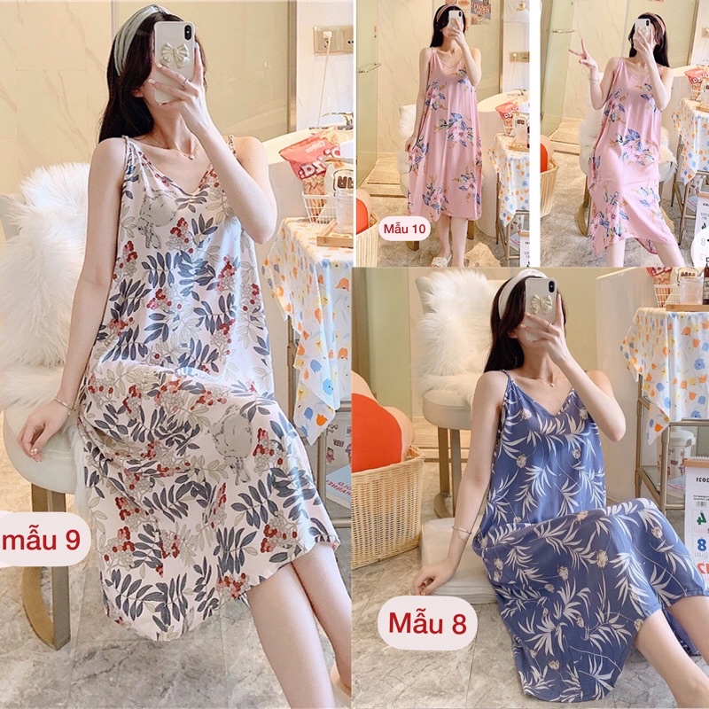 Váy lanh, váy ngủ Quảng Châu 2 dây mềm mát, hoạ tiết trẻ trung, thời trang | BigBuy360 - bigbuy360.vn