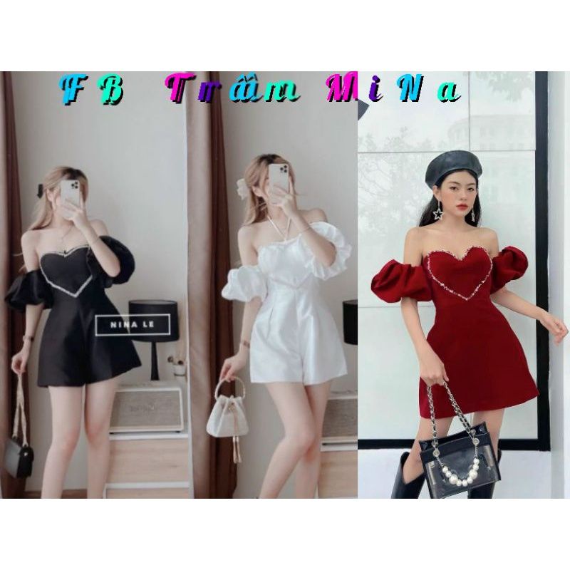 Jumpsuit đính cườm trái tim rớt tay cột dây cổ