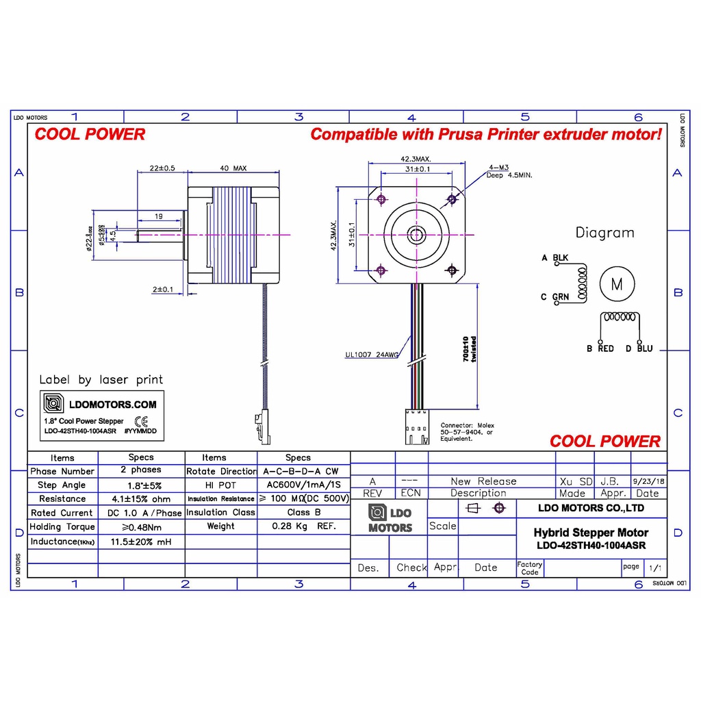 Động cơ bước Nema17 Cooler LDO-42STH40-1004ASR