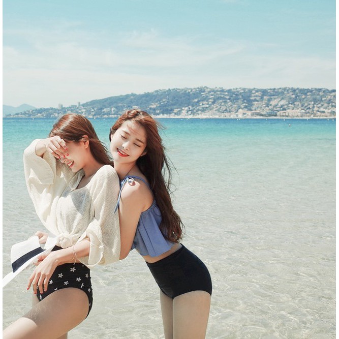 Bộ đồ bơi 2 mảnh dành cho nữ bikini 2 dây dễ thương áo xanh quần đen mã L67 | BigBuy360 - bigbuy360.vn