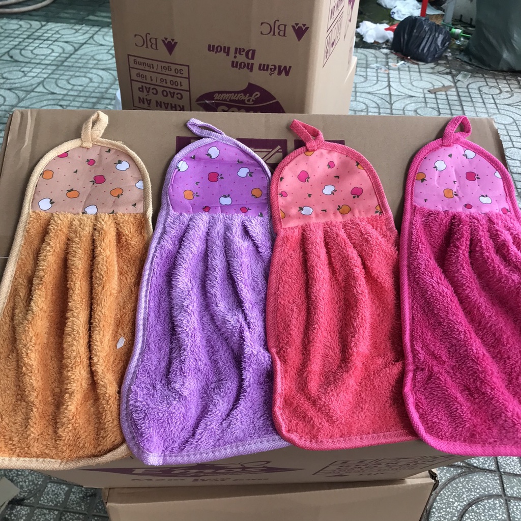 Khăn lau tay nhà bếp dễ thương có móc treo tường cotton thấm hút tốt