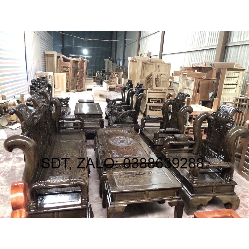 Bộ bàn ghế Tần Thủy Hoàng gỗ mun đuôi công phòng khách sang trọng giá thật