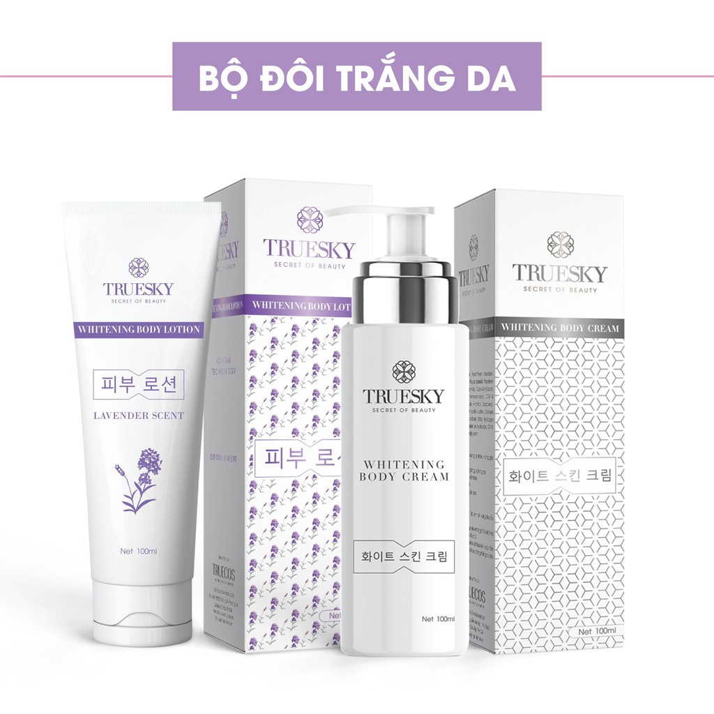 Combo tắm trắng toàn thân Truesky hương nước hoa Pháp gồm 1 chai ủ trắng 100ml & 1 chai dưỡng trắng Lavender100ml