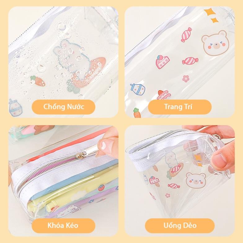 Túi đựng bút mỹ phẩm trong suốt du lịch mini đẹp có thể dán hình sticker cute