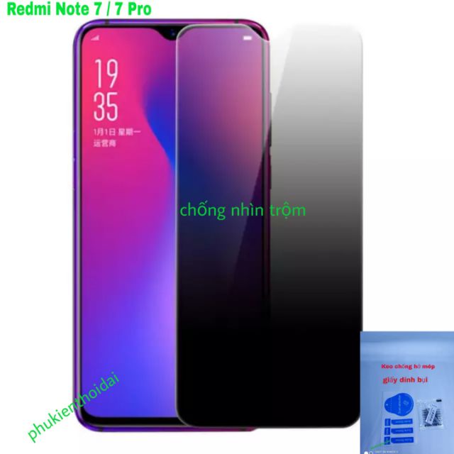 Cường lực Redmi Note 7 / Poco X3 / Note 9s / Note 8 / Note 8 Pro / Redmi K20 chống nhìn trộm  ( tặng keo chống hở mép