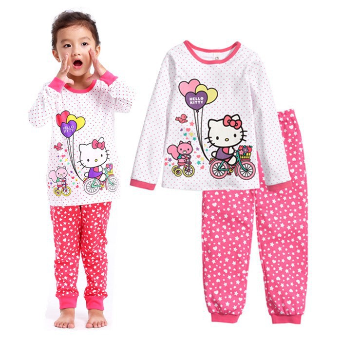 HELLO KITTY Bộ Đồ Ngủ Pijama Dài Tay In Hình Heo Peppa Dễ Thương Cho Bé Từ 1-7 Tuổi