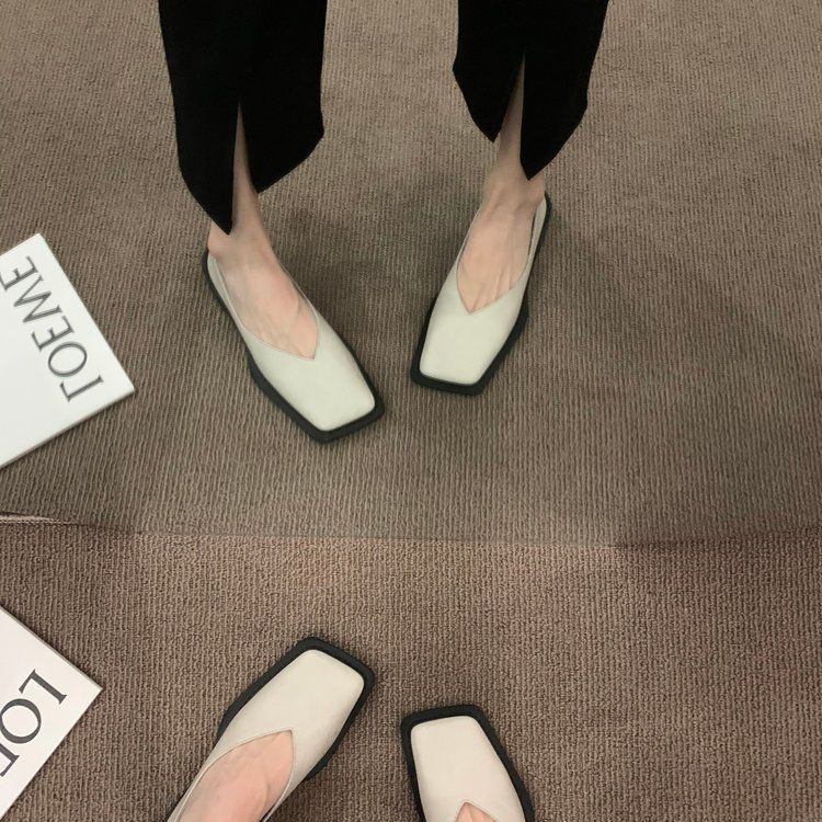 Giày Da Đế Bằng Mềm Mại Mũi Vuông Gót Thấp Phong Cách Anh Quốc Thời Trang Cho Nữ