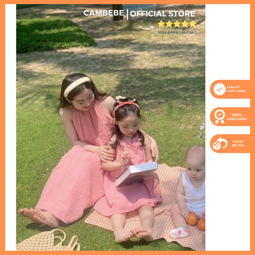 Váy đôi mẹ và bé, váy Yếm dành cho mẹ và bé chất thô xốp mát mẻ