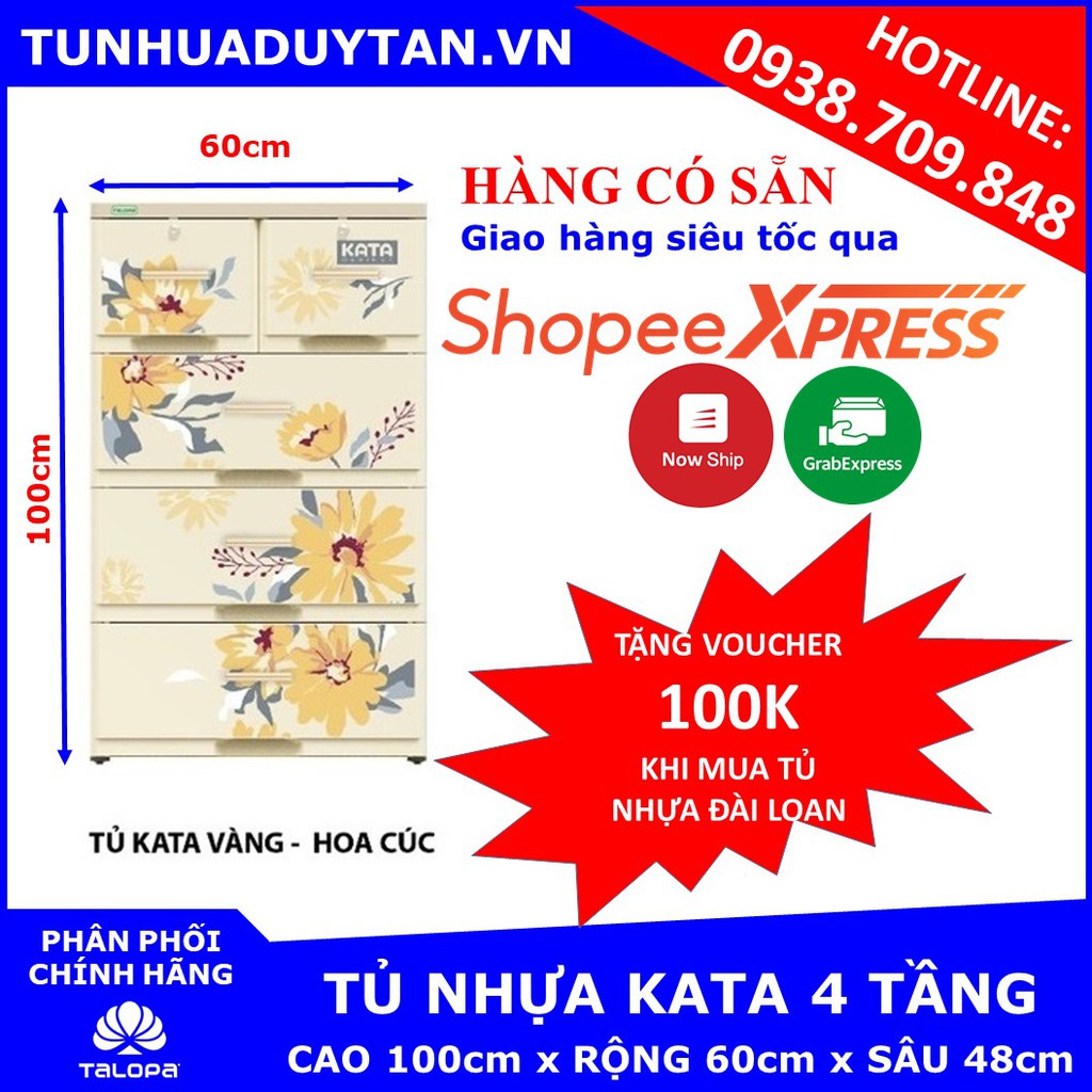 [HÀNG CÓ SẴN] Tủ nhựa KATA 4 tầng ( 60cm x 48cm x 100cm ) TẶNG thêm VOUCHER 100K mua tủ nhựa đài loan