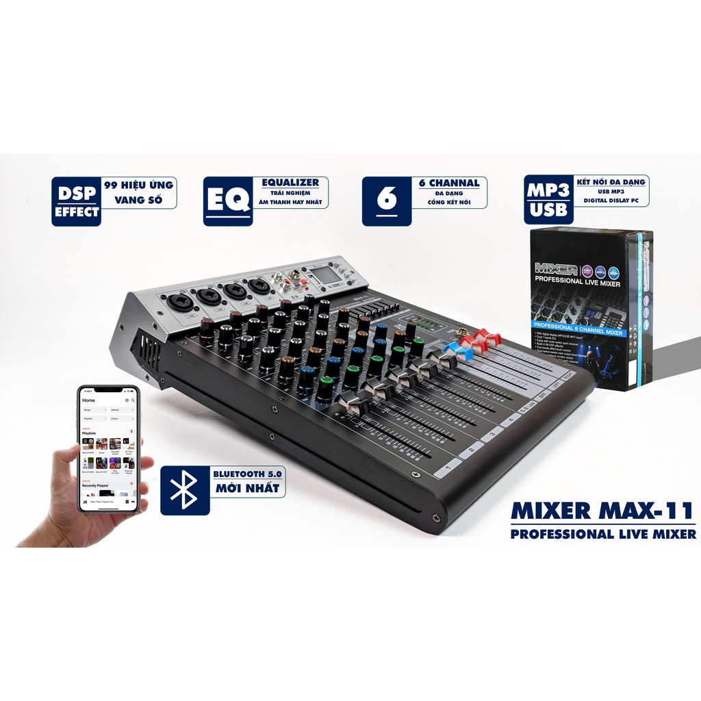 Combo thu âm Mixer Max 11 Và Micro Max 87-Pro-II đen livestream karaoke bán hàng onl tiktok đủ phụ kiện tặng kèm bh 12t