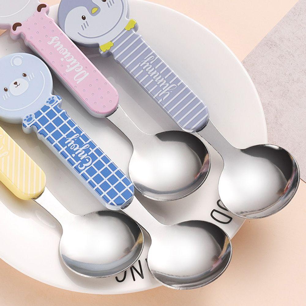 Set 2 Dụng Cụ Ăn Uống Bằng Nhựa PP Tay Cầm Hình Hoạt Hình Dễ Thương Cho Bé