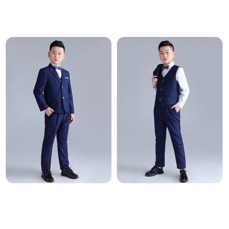 Bộ vest bé trai cao cấp cho trẻ em béo bụng to TQB070 TQB075 3 chi tiết (Áo ghile + áo vest + quần tây) tặng nơ