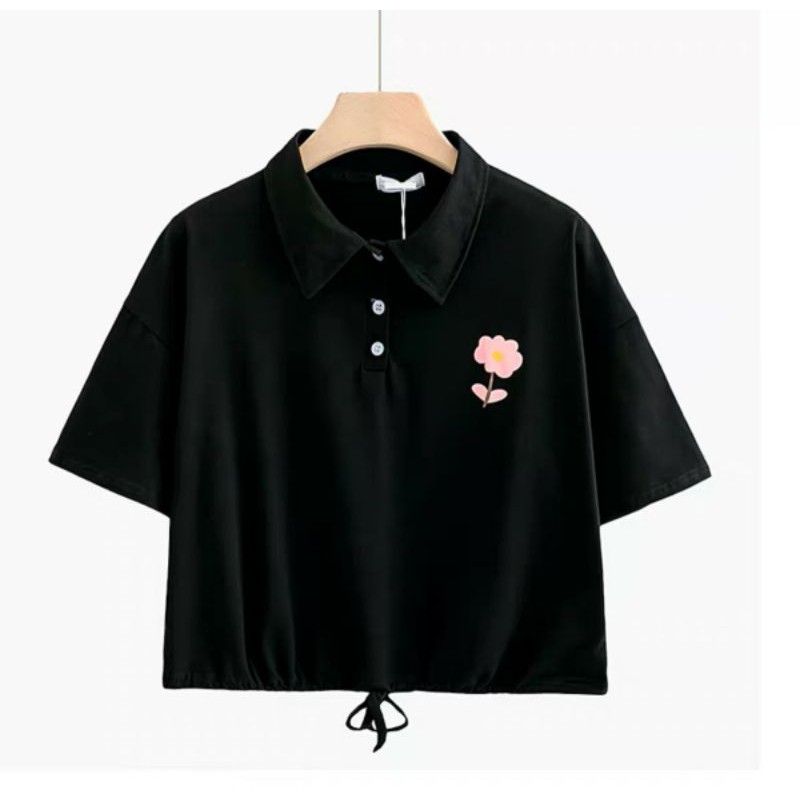 ÁO THUN POLO CROPTOP NỮ IN HOA FROM RỘNG CHẤT COTTON ĐẦY MỊN (CÓ ẢNH THẬT )