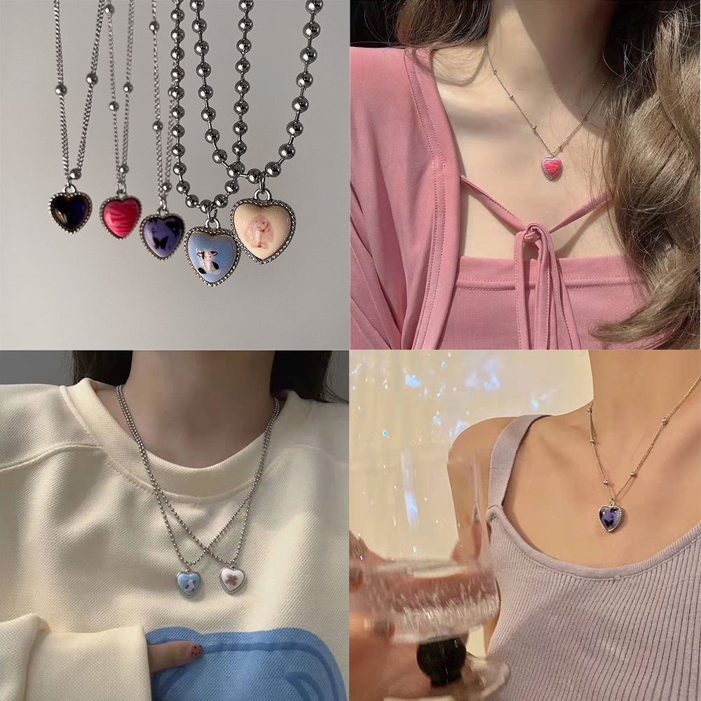 Vòng cổ DODDER mặt trái tim họa tiết caro/ hoạt hình thời trang cho nữ