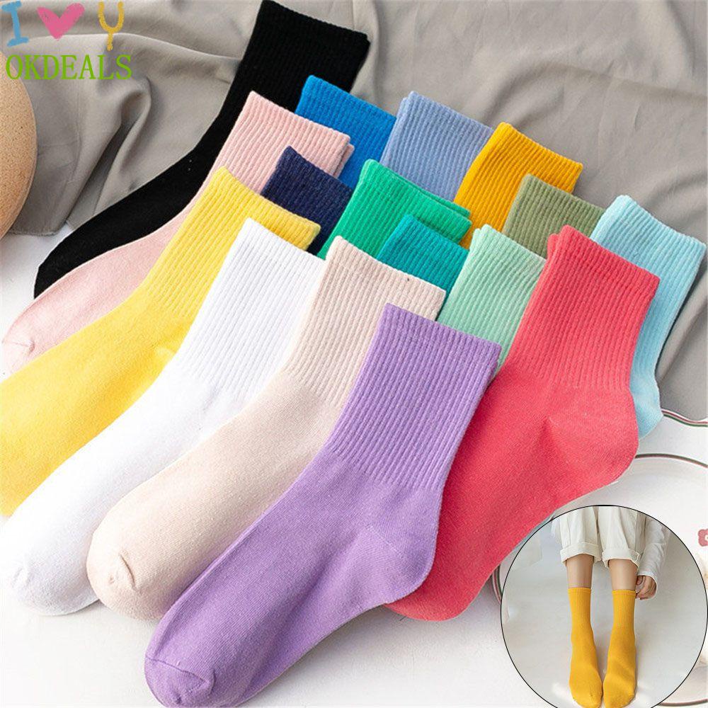 Okdeals Quà Tặng Giáng Sinh Vớ Thể Thao Trượt Ván Màu Trơn Bằng Cotton Thoáng Khí Thoải Mái Nhiều Màu Sắc Cho Nữ Sinh