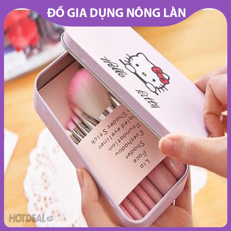 Bộ cọ trang điểm 7 món Hello kitty hộp thiếc đáng yêu xinh xắn tiện lợi, thích hợp cầm tay đi làm, đi du lịch NL Shop