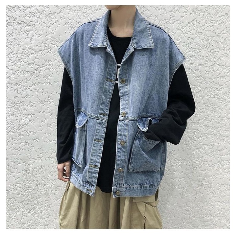 Áo gile Jean Unisex form rộng cá tính