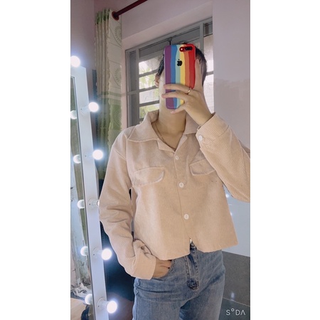 Sơ mi nhung tăm croptop túi hộp