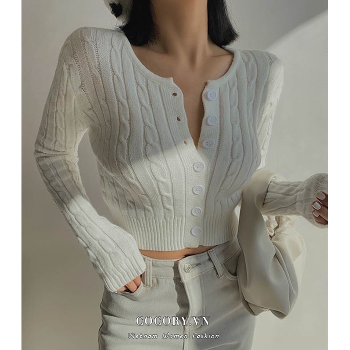 Cocory vn Áo croptop Dệt Kim Tay Dài Màu Trơn Phong Cách retro Thời Trang Cho Nữ