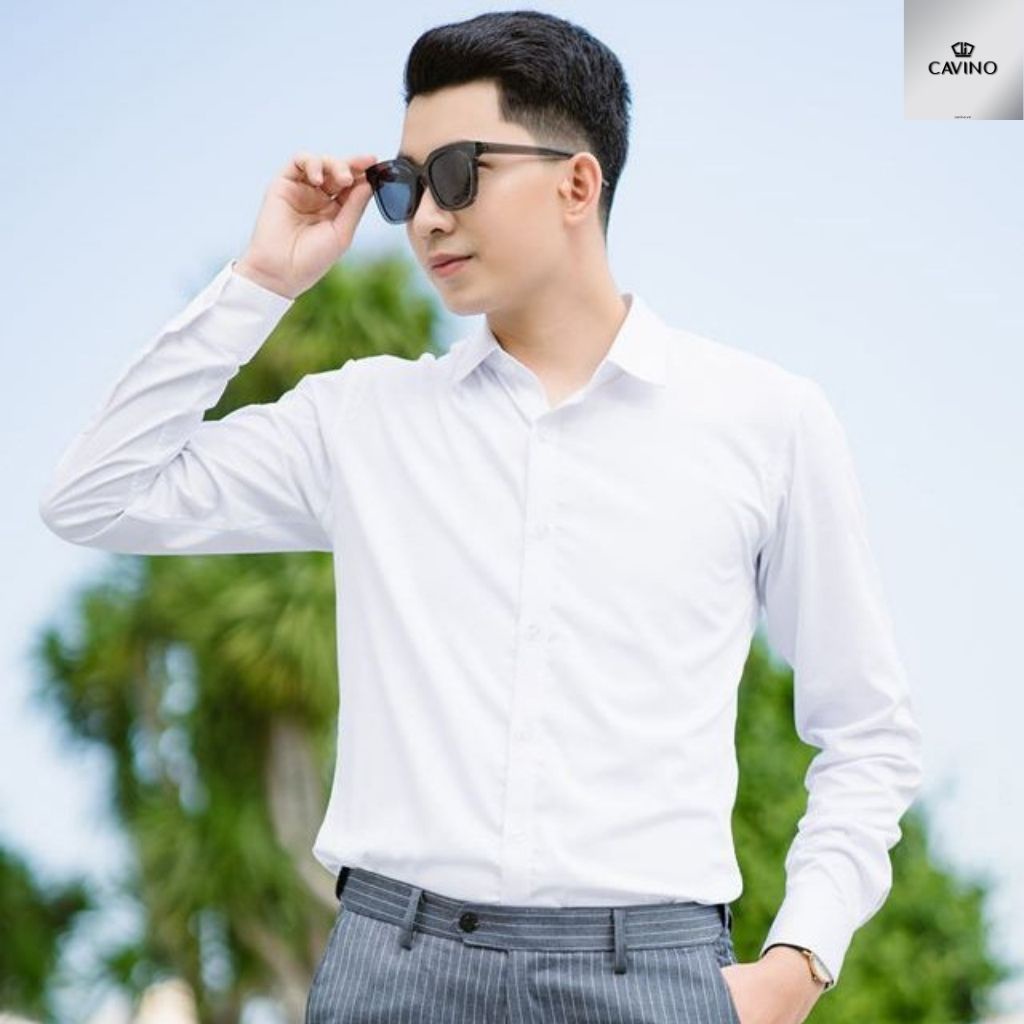 Áo sơ mi nam công sở CAVINO SMT365 Sơ mi trắng trơn chất liệu nano cao cấp chống nhăn,hút mồ hôi hiệu quả | BigBuy360 - bigbuy360.vn
