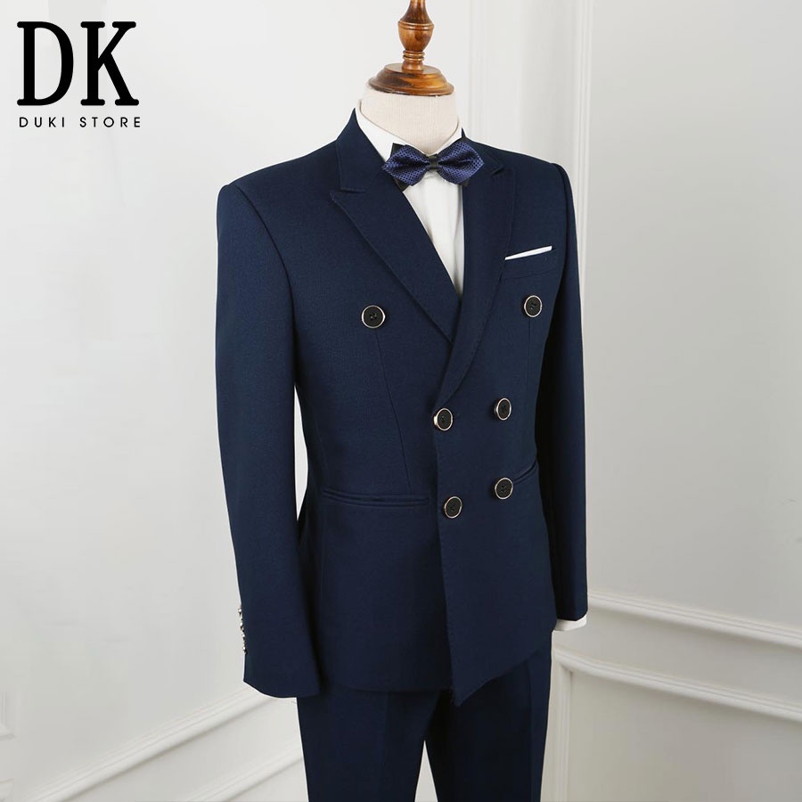 Hàng cao cấp | Bộ vest nam 6 nút màu xanh đen đột viền sang trọng DKE0027 - DUKI STORE