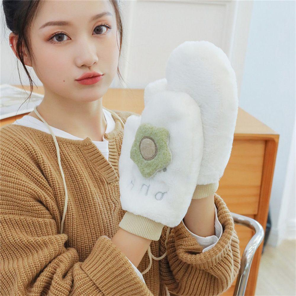 Găng Tay Lông Nhung Mềm Mại Dày Dặn 15H Phong Cách Lolita Dễ Thương Có Dây Đeo Dành Cho Nữ