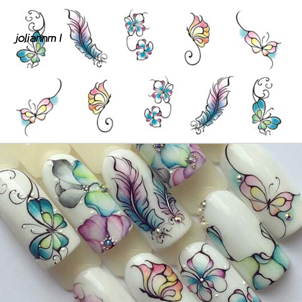 Nhãn dán trang trí móng nghệ thuật DIY dạng chuyển nước hình bướm/hoa phong cách vintage